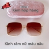 Kính mát nữ màu nâu chống nắng, kính vuông Miu Miu viền kim loại cao cấp kèm hộp
