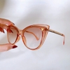 Kính mát nữ màu trà - Kính Miu Miu mắt mèo gọng kim loại cao cấp kèm hộp