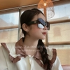 Mắt Kính Thời Trang Nữ - Kính Chanel Nữ Vuông Đen Gọng Xanh Tròng Polarized Cao Cấp 6023