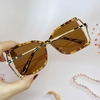 Mắt Kính Thời Trang Nữ - Kính Gucci Nữ Vuông Nâu Hổ Phách Mặt Cắt Gọng Kim Loại Cao Cấp Kèm Hộp X6026