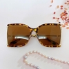 Mắt Kính Thời Trang Nữ - Kính Gucci Nữ Vuông Nâu Hổ Phách Mặt Cắt Gọng Kim Loại Cao Cấp Kèm Hộp X6026