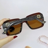 Mắt Kính Thời Trang Nữ - Kính Gucci Nữ Vuông Nâu Mặt Cắt Bầu Đính Ong Full Box 829