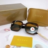 Mắt Kính Thời Trang Nữ - Kính Gucci Nữ Vuông Nâu Mặt Cắt Bầu Đính Ong Full Box 829