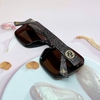 Mắt Kính Thời Trang Nữ - Kính Gucci Nữ Vuông Nâu Mặt Cắt Bầu Đính Ong Full Box 829