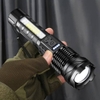 Đèn pin siêu sáng Corisu A76 chiếu xa 300m có Zoom, chống nước IPX4, pin trâu chip COB Led tâm tròn 7 chế độ sáng