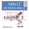 Bu lông tai hồng inox 304-M8x12