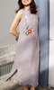 G119 Đầm linen pháp thêu hoa TRÀ MI viền cổ