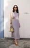 G119 Đầm linen pháp thêu hoa TRÀ MI viền cổ