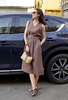 G88 Đầm linen cổ V sát nách nhúm eo kèm belt RORY