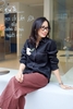A311 Áo linen SILVER  thêu lan hồ điệp viền tay