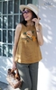 Áo top linen sát nách thêu lan LALALAND