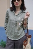 A257 Áo sơ mi linen tay dài ALANA thêu tay hoa cúc nhỏ