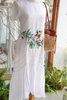 G103 Đầm maxi đuôi cá linen SHAKIRA thêu tay cành hoa lá chim