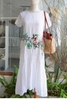 G103 Đầm maxi đuôi cá linen SHAKIRA thêu tay cành hoa lá chim