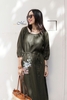 G104 Đầm maxi linen IRINA cổ nẹp nhúm tay lửng thêu tay hoa cẩm tú cầu