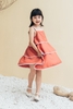 Váy bé gái 2 dây hồng đất 3 layer - KVH2201