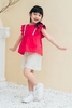 Áo bé gái sát nách hồng tay bèo - KAS2203