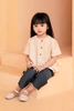 Áo ngắn tay bé gái be phối khuy - KAN1205