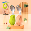 Set Thìa Dĩa Ăn Dặm Inox 304 Cho Bé Hogokids Kèm Hộp Đựng, Tay Cầm Silicone Thiết Kế Vòm Dễ Cầm Nắm Tự Xúc Ăn Dặm BLW