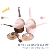 Bộ nồi chảo phủ đá Ceramic Tobé (tặng thìa silicone) - Timikid