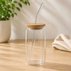 Ly thuỷ tinh nắp gỗ kèm ống hút chịu nhiệt 500ml