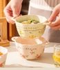 Bát sứ có tay cầm họa tiết hoa lá dễ thương