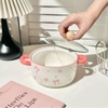 Bát sứ hình nơ hồng kèm nắp thuỷ tinh dễ thương
