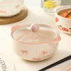 Bát sứ hình nơ hồng kèm nắp thuỷ tinh dễ thương