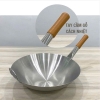 Chảo inox trắng lõm tay cầm cán gỗ cách nhiệt size 32cm