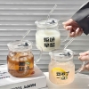 Cốc uống nước thuỷ tinh có tay cầm và ống hút 500ml