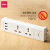 Ổ cắm điện Deli 3 ổ cắm + 3 cổng USB có công tắc ET408