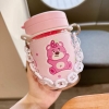 Bình đựng nước gấu dâu kèm ống hút và bao da 400ml