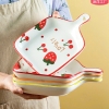 Đĩa sứ vuông hoạ tiết hoa quả có tay cầm dễ thương
