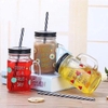 Ly quai thủy tinh in hình kèm nắm và ống hút 450ml