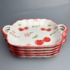 Đĩa sứ trắng vuông họa tiết trái cherry dễ thương