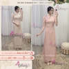Áo Dài Cách Tân Nữ Thiết Kế Tay Bồng Lụa Tơ Hồng Da Nude Be 4 Tà Ren Hoa Cao Cấp Dự Tiệc Lễ Tết Đẹp