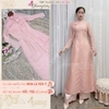 Áo dài cách tân nữ Tú Lệ hồng đỏ đô Chaang may sẵn lụa tơ xẻ 4 tà đính hoa nơ dự tiệc cưới lễ tết đẹp ADC687