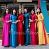 Áo dài truyền thống lụa bóng ruby Tô Châu CHAANG may sẵn ADC802 áo dài màu xanh đỏ giáo viên dự tiệc cưới lễ Tết đẹp