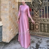 Áo dài truyền thống lụa bóng ruby Tô Châu CHAANG may sẵn ADC802 áo dài màu xanh đỏ giáo viên dự tiệc cưới lễ Tết đẹp