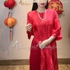 Áo dài cách tân nữ dáng suông gấm thọ dơi không cổ tròn Chaang may sẵn ADC798 áo dài xuông xưa dự tiệc cưới lễ Tết đẹp