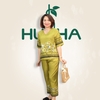 (Mẫu T21) Đồ bộ trung niên Huy Hà  , kiểu dáng : cổ tim , tay ngắn  ,  chất vải gấm