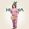 (Mẫu T21) Đồ bộ trung niên Huy Hà  , kiểu dáng : cổ tim , tay ngắn  ,  chất vải gấm