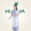 (Mẫu M11) - Đồ trung niên nữ HUY HÀ , lụa tơ tầm - quần dài ống rộng , tay ngắn