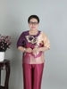 (Mẫu HA40) - Đồ trung niên nữ HUY HÀ, chất vải lụa tơ tằm, áo cổ tròn quần 9 tấc