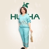 (Mẫu T21) Đồ bộ trung niên Huy Hà  , kiểu dáng : cổ tim , tay ngắn  ,  chất vải gấm