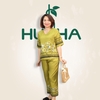 (Mẫu T21) Đồ bộ trung niên Huy Hà  , kiểu dáng : cổ tim , tay ngắn  ,  chất vải gấm