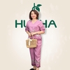 (Mẫu T21) Đồ bộ trung niên Huy Hà  , kiểu dáng : cổ tim , tay ngắn  ,  chất vải gấm