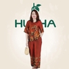 (Mẫu E264) - Đồ trung niên nữ HUY HÀ, chất vải lụa tơ tằm, áo cổ tròn quần 9 tất
