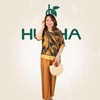 (Mẫu E268) - Đồ trung niên nữ HUY HÀ, chất vải lụa tơ tằm, áo cổ tròn quần 9 tấc