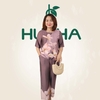 (Mẫu HA22) - Đồ trung niên nữ HUY HÀ, chất vải lụa tơ tằm, áo cổ tròn quần 9 tấc